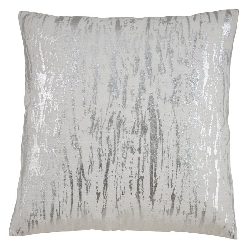 Distressed Metallic Foil Design Cotton Throw Pillow - 24"x24" - Feather Down - Silver