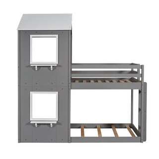 Twin Bunk Bed with House Frame & Ladder - Stylish Wooden Finish for Kids
