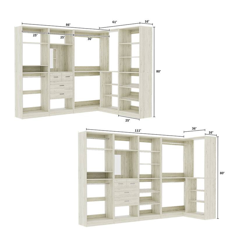 Cimly 111'' Set of 4 Freestanding Closet Organizer, Space-saving Corner Closet System with Shoe Rack
