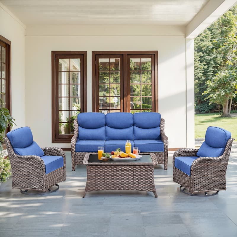Gymojoy 4-Piece Patio Furniture Set with Swivel Glider Chairs, 6-Inch Ultra-Plush Cushions & Water-Resistant Olefin Fabric