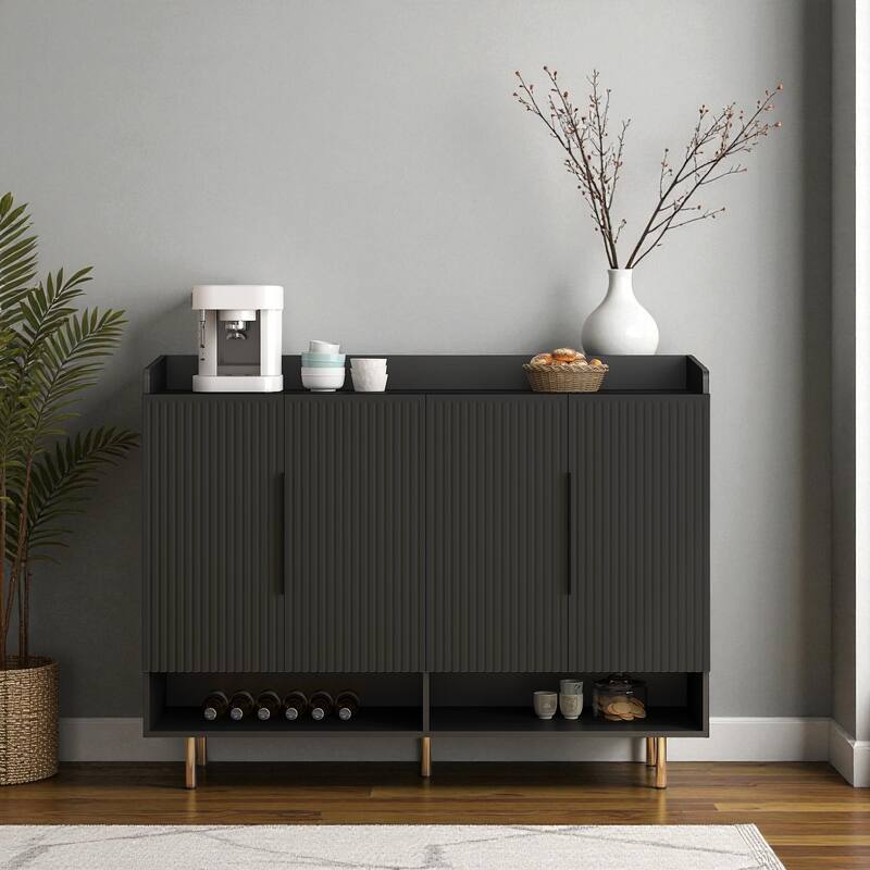 Modern Black 4-Door Shoe Cabinet, Large Entryway Storage Organizer with Adjustable Shelves - Black