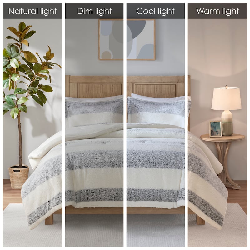 Madison Park Asher Green/Ivory Sherpa Comforter Set