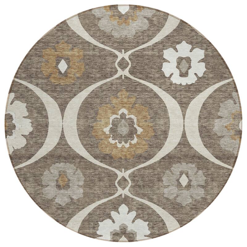 Machine Washable Indoor/ Outdoor Chantille Floral Geo Rug