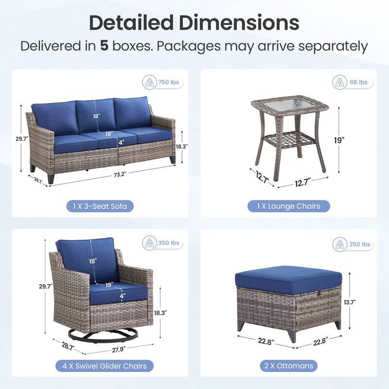 Pocassy Outdoor All-Weather Outdoor Sofa, Swivel Chair, Ottoman Sets