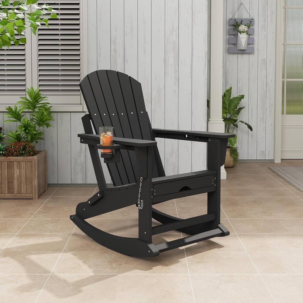 Folding Rocking Adirondack Chair with Retractable Ottoman and Cup Holder
