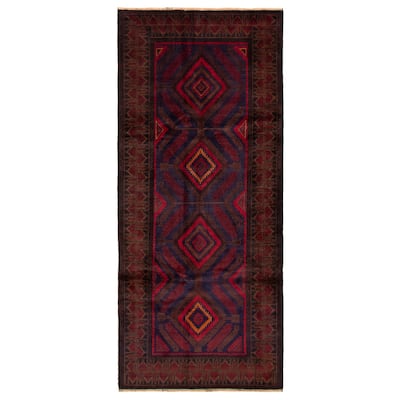 ECARPETGALLERY Hand-knotted Teimani Navy, Red Wool Rug - 4' 2" x 9' 7"
