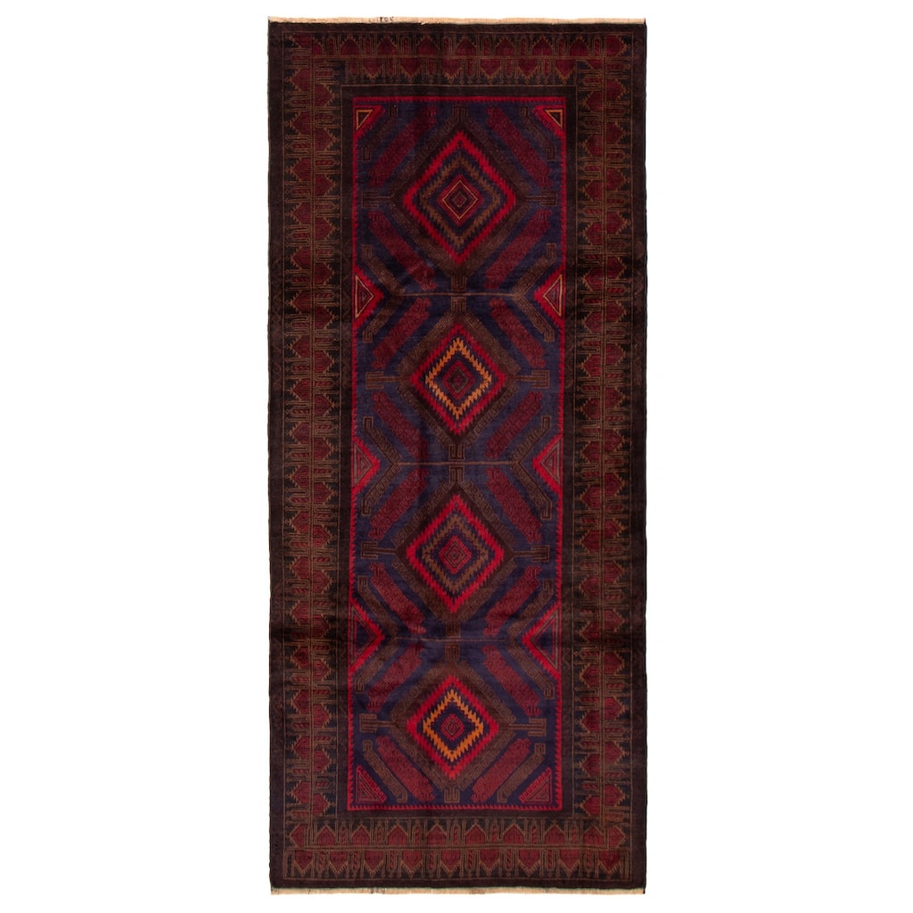 ECARPETGALLERY Hand-knotted Teimani Navy, Red Wool Rug - 4' 2" x 9' 7"