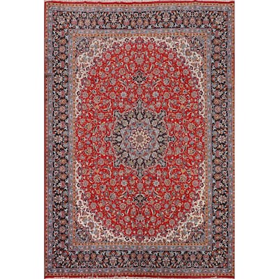 Floral Red Kashan Turkish Area Rug Dining Room Machine Made Carpet - 9'9" x 12'7"