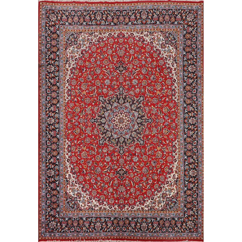 Floral Red Kashan Turkish Area Rug Dining Room Machine Made Carpet - 9'9" x 12'7"