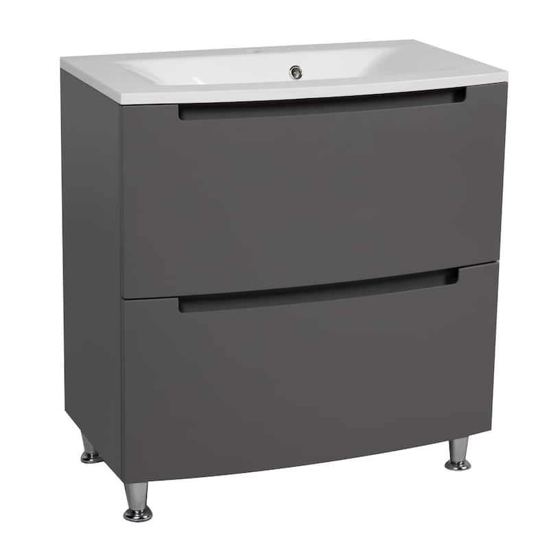 Modern Free standing Bathroom Vanity with Washbasin | Delux Collection with Mirror - 28" - Grey Matte