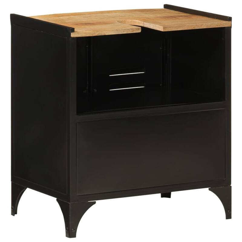 vidaXL Bathroom Sink Cabinet Black and Natural Mango Wood - 13.8 x 21.7 x 23.6 in