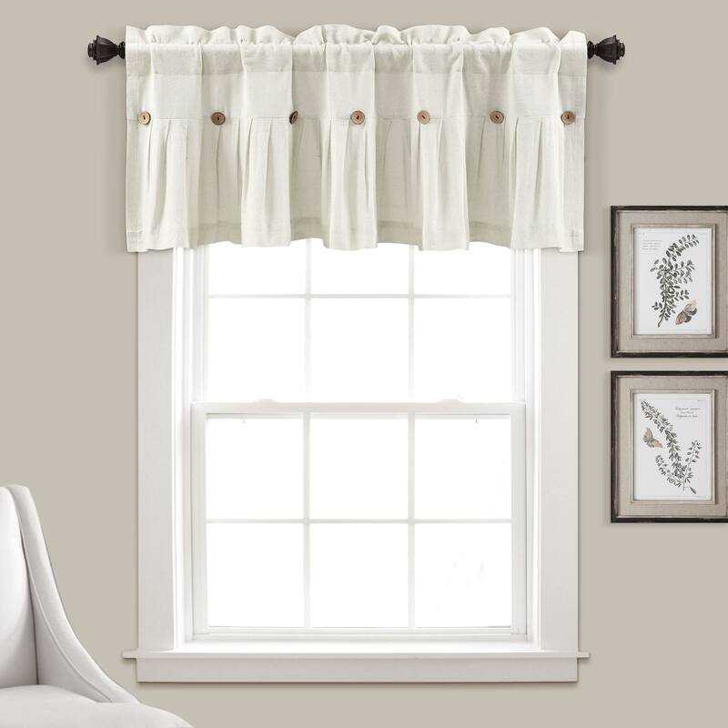 Lush Decor Linen Button Window Curtain Valance - 18" x 52" - Off White