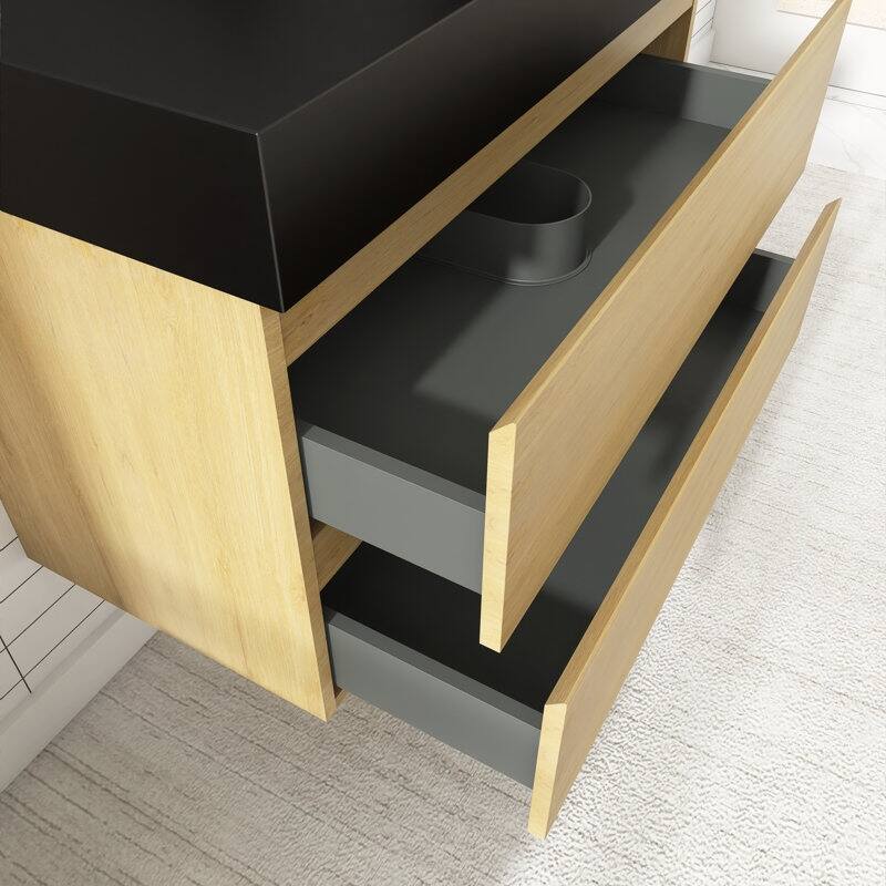 24 in. W x 18 in. D x 25 in. H Single Sink Wall Mounted Bath Vanity for Modern Bathroom Black Sink Basin