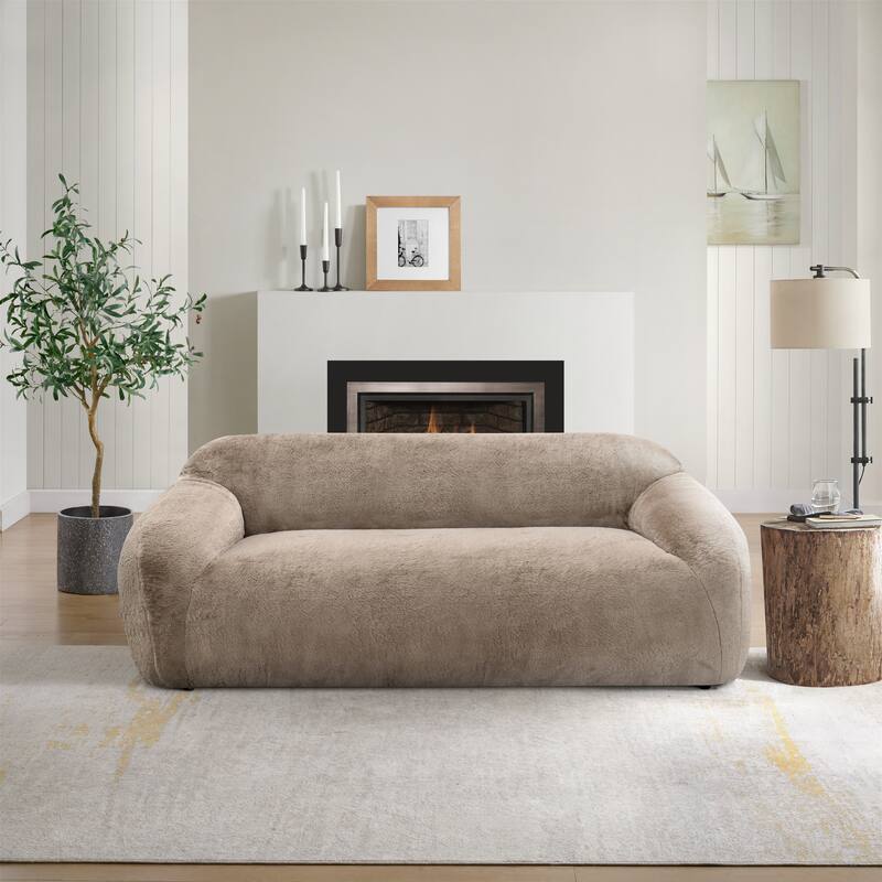 Roundhill Furniture Adell Polar Bear Faux Fur Upholstered Sofa - Camel Brown