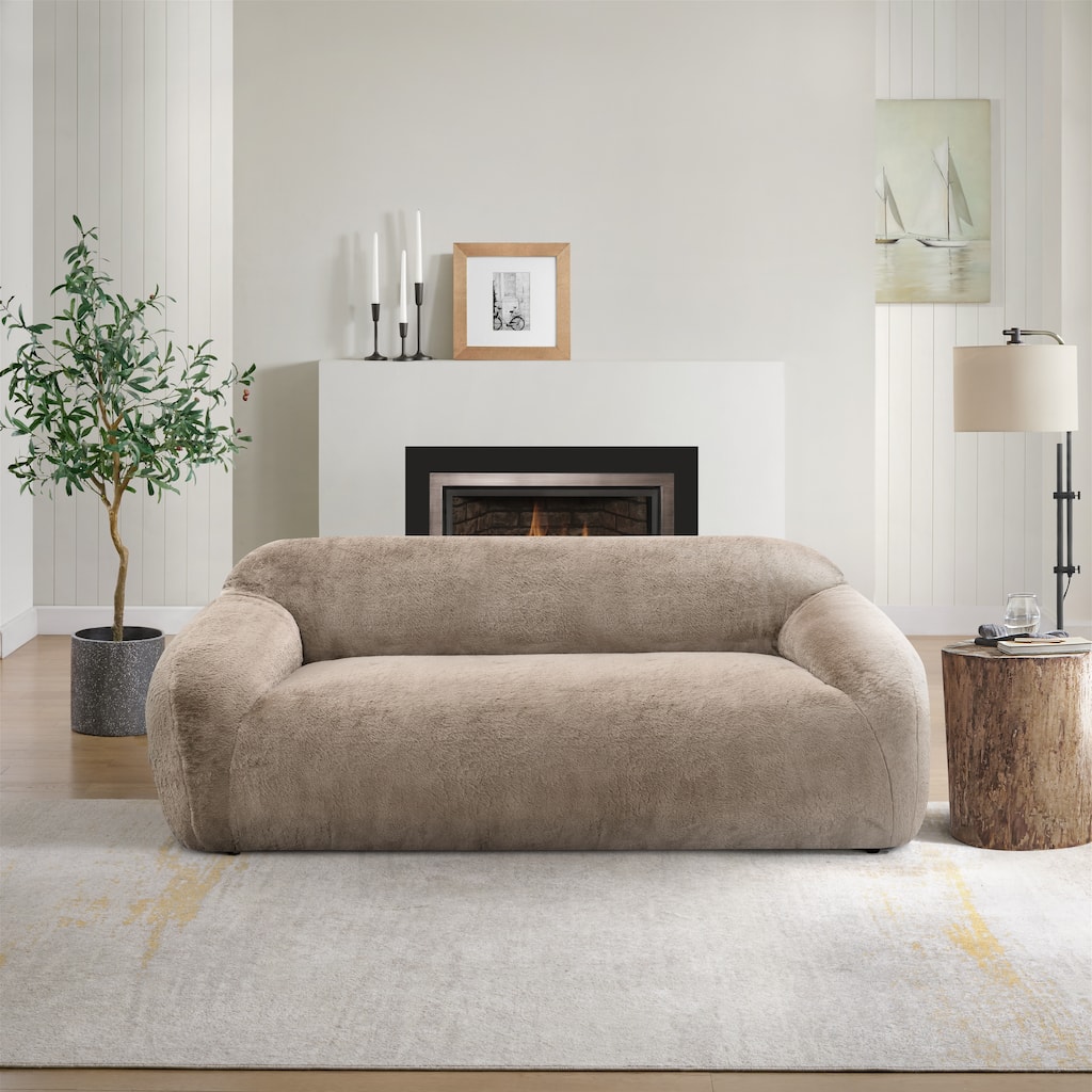 Roundhill Furniture Adell Polar Bear Faux Fur Upholstered Sofa