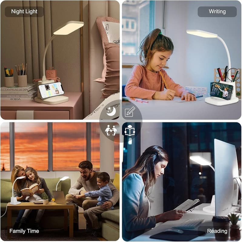 Small Desk Lamp with Pen Holder,3 Modes Dimmable Touch - 6.3"D x 5.12"W x 21.85"H