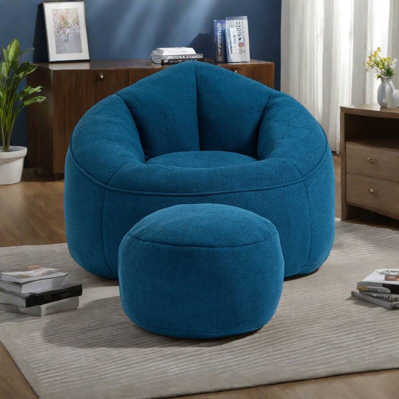 Microfiber High-Density Foam Bean Bag Lounge Chairs with Removable Footrest - Blue