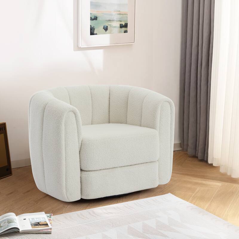 Teddy Upholstered Swivel Barrel Chair, Comfy Round Single Sofa Chair, Lounge Reading Chair with Curved Back & Armrests