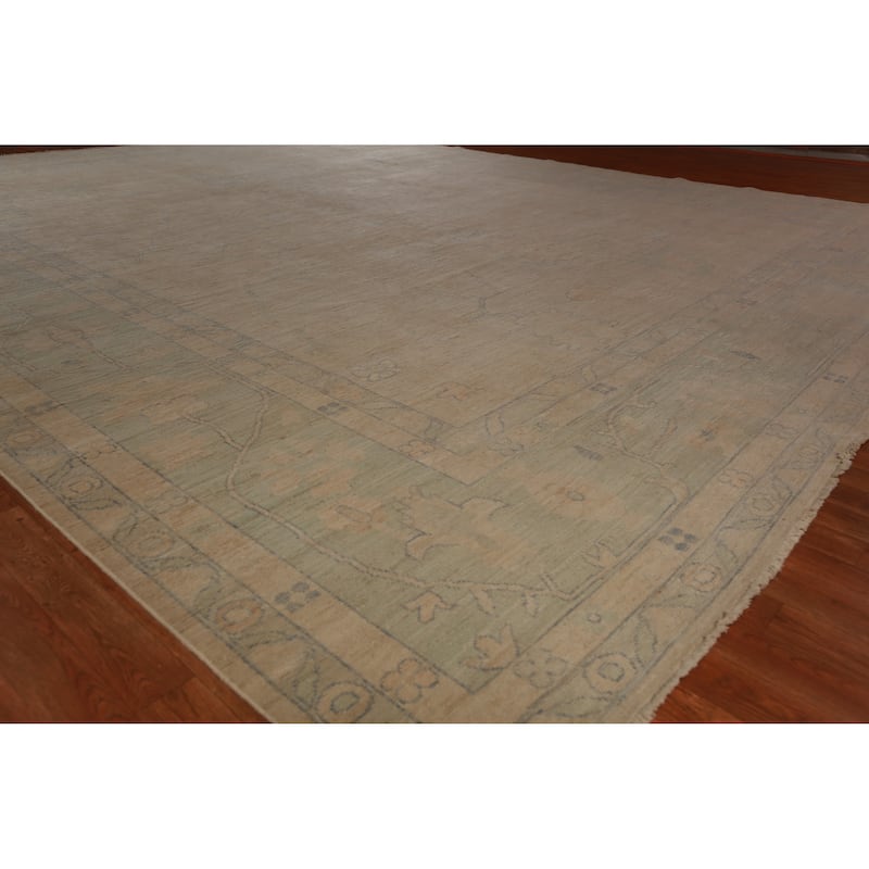 Hand Knotted Oriental 100% Wool Carpet Transitional All-Over Beige & Ivories Oushak Area Rug - 16' 6'' X 12' 10''