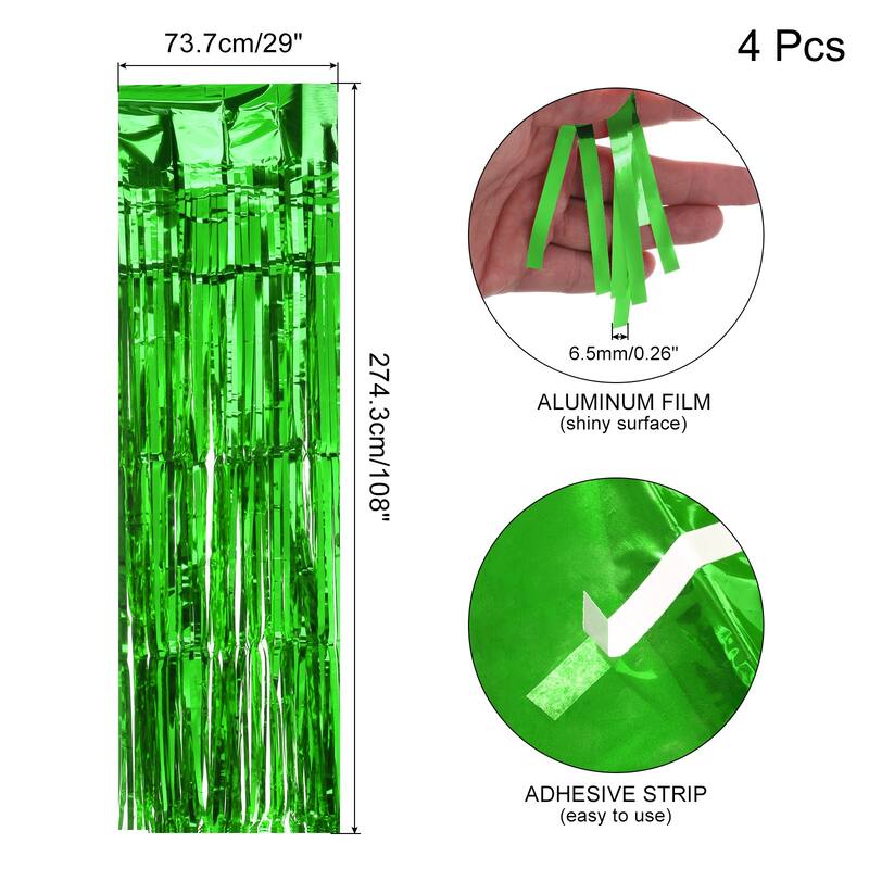 4 Pack 29x108 Inch Green Metallic Foil Fringe Tinsel Table Skirts - Green