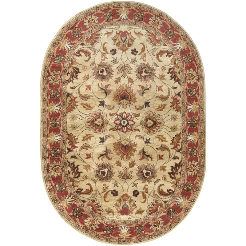Livabliss Caesar Updated Traditional Border Area Rug. - 6' x 9' Oval - Ivory/Red