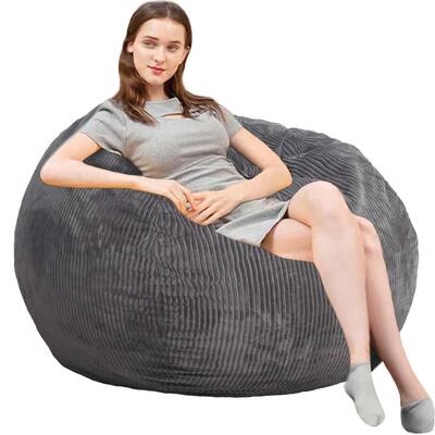 Bean Bag Chairs with Faux Rabbit Fur Cover, 3 ft Giant Memory Foam Bean Bag Chairs with Filling,Ultra Soft Faux Fur Fabric