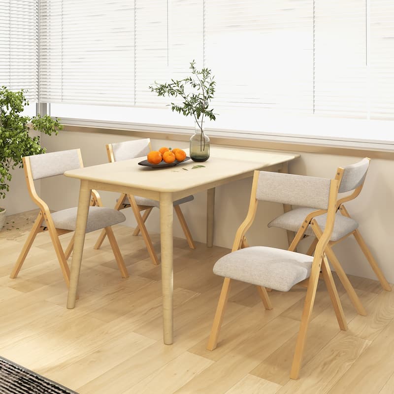 Gymax Folding Dining Chairs Set of 4 Wooden Table Chairs w/ Padded