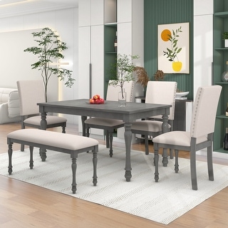 6-Piece Rectangular Wood Dining Table Set with Turned Legs, 4 ...