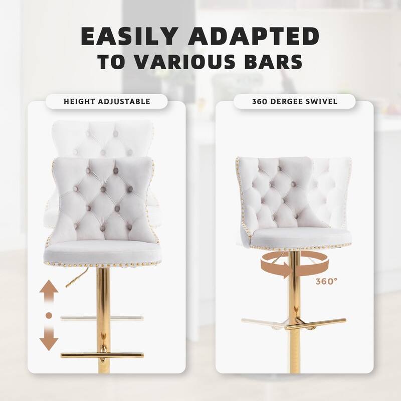 Velvet Upholstered Nailheads Tufted Swivel Bar Stools (Set of 4)
