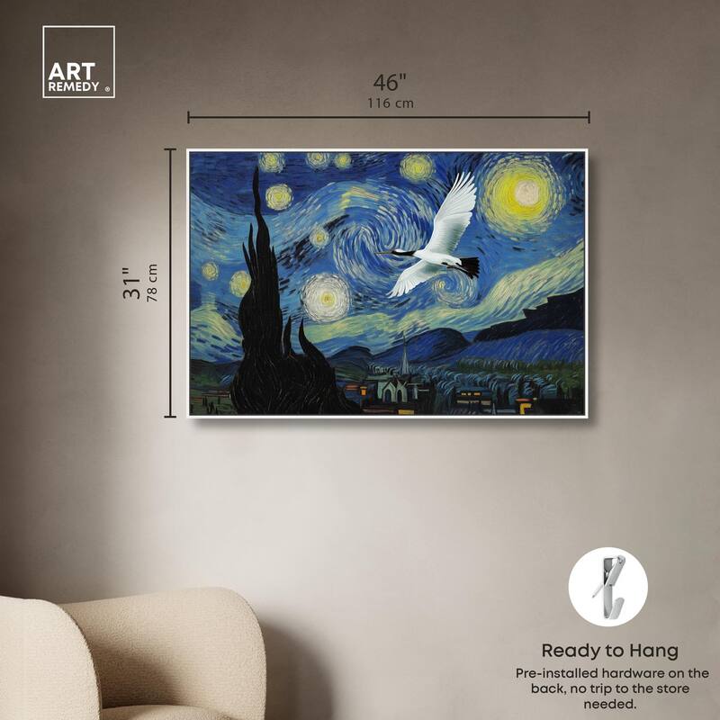 Crane Starry Night Canvas by Art Remedy