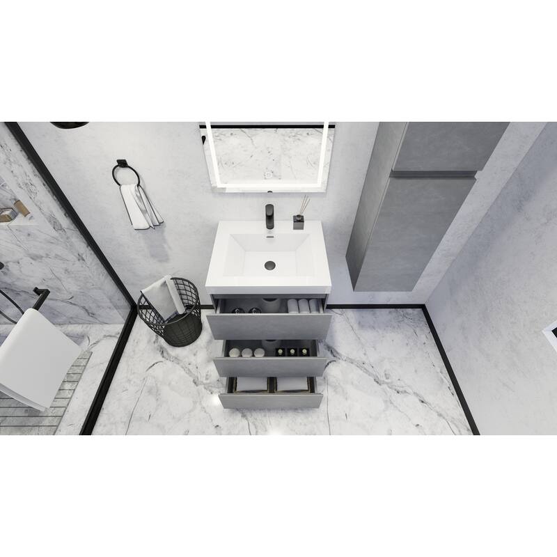Angeles 24" freestanding bath vanity with single basin reinforced acrylic top