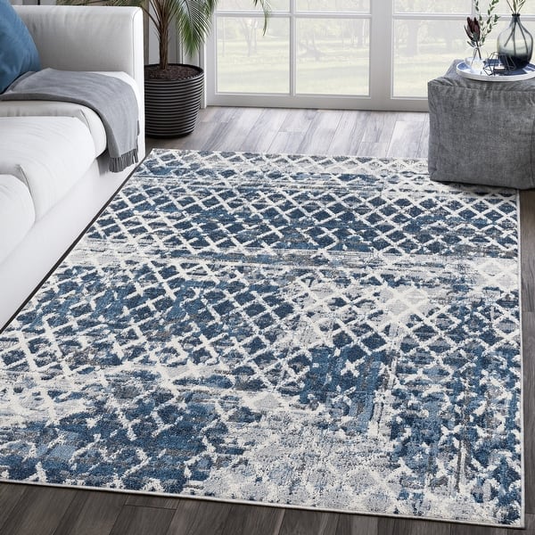 Abani Rugs Mist Abstract Blue Grey Ar...