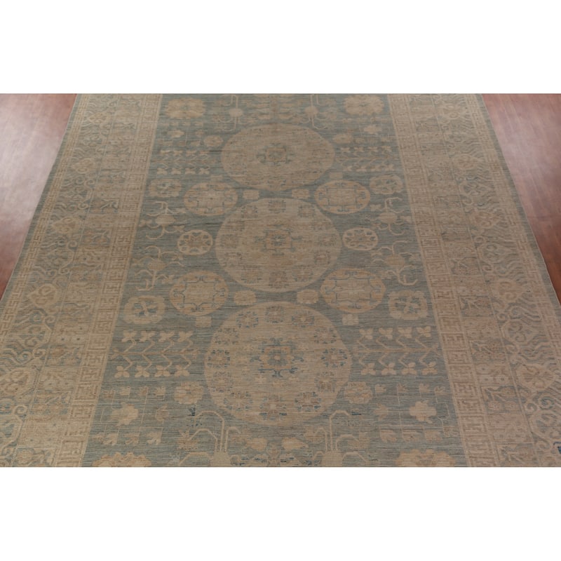 Hand Knotted Oriental 100% Wool Carpet Transitional All-Over Navy Blue & Blues Oushak Area Rug - 18' 6'' X 12' 4''