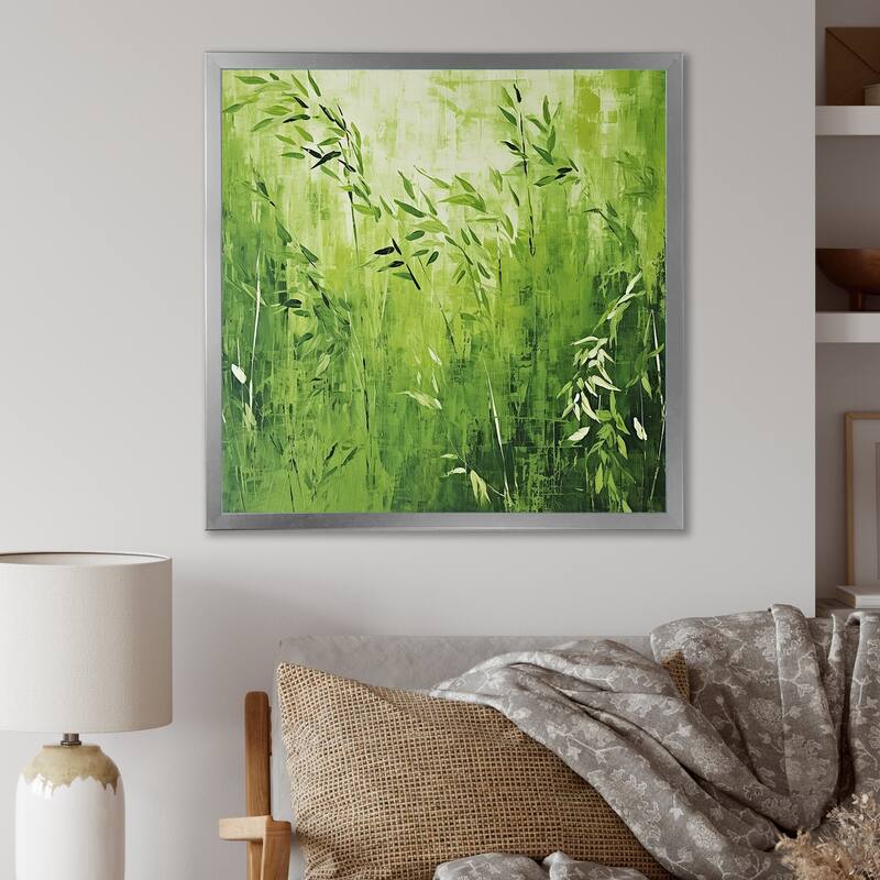 Designart "Kitchen Fennel Herbs Fantasy III" Herbs Wall Decor Green Traditional Entryway Framed Wall Art - 36 in. wide x 36 in. high - Silver