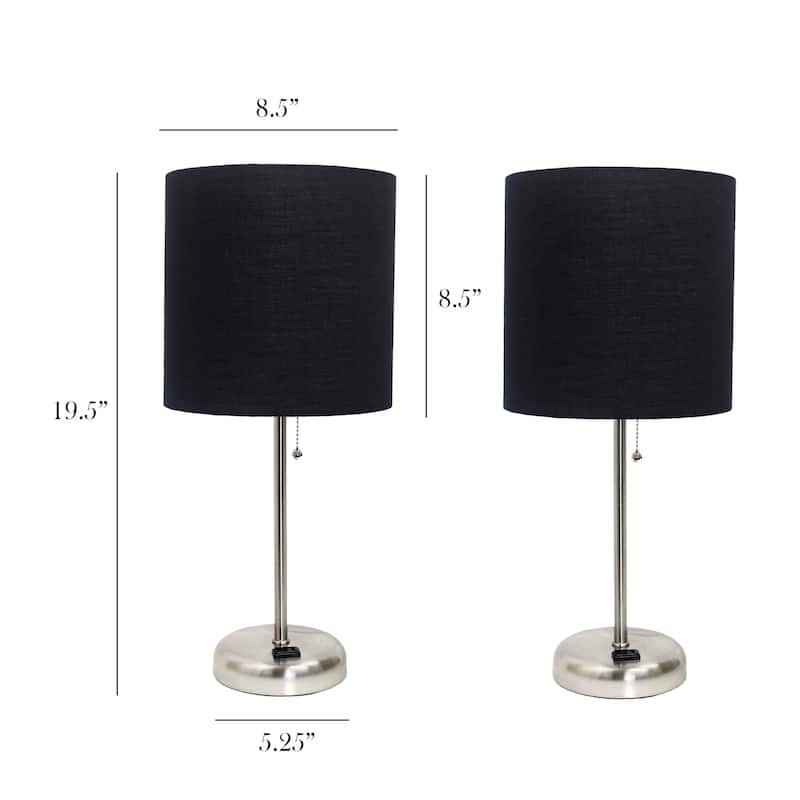 Simple Designs 19.5" 2 Pack Table Desk Lamp Set with Charging Outlet - 19.50