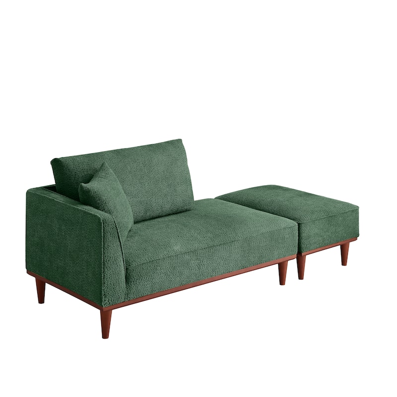 Upholstered Chaise Lounge and Stool for Living Room Bedroom, Quick assembly and maintenance Round wooden legs