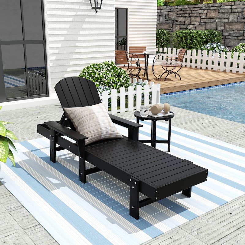 Polytrends Altura Poly Eco-Friendly All Weather Reclining Chaise Lounge with Arms & Side Table (2 Piece Set) - Black