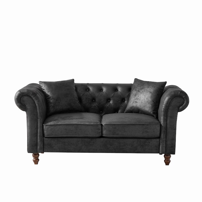 66"Tech Fabric Sofa,High-Tech Fabric Roll Armrest Sofa,Upholstered Mid Century Modern Couch,2 Seater Couch