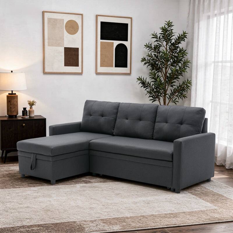 Tufted Convertible Corduroy/ Linen Modular Sectional Sofa with Storage Chaise
