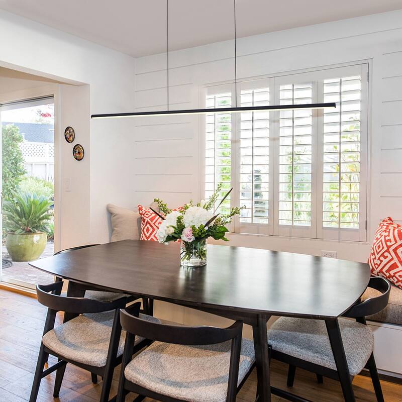 Minimalist Modern Dimmable Kitchen Island Light Linear Chandelier - W41" - Black/Warm light