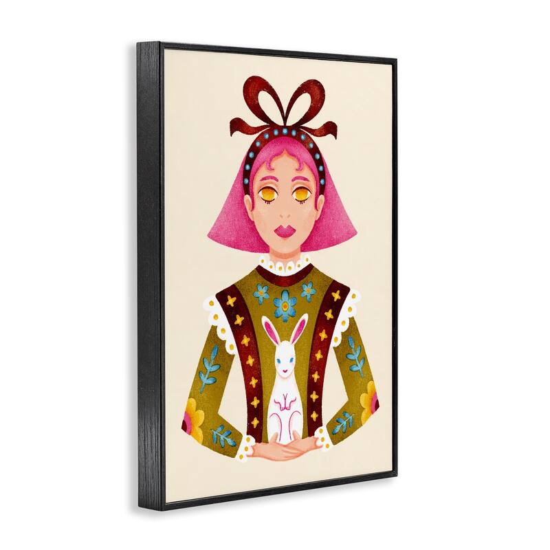 Stupell Pink Haired Girl & Bunny Framed Giclee Art Design By Hannah Moren