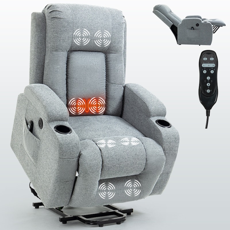 Power Lift Recliner with 8-Point Massage&Lumbar Heating, Cup Holders