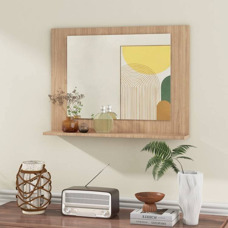 Wood Wall Mounted Bathroom Mirror with Storage Shelf - 23.5" x 4" x 17.5"