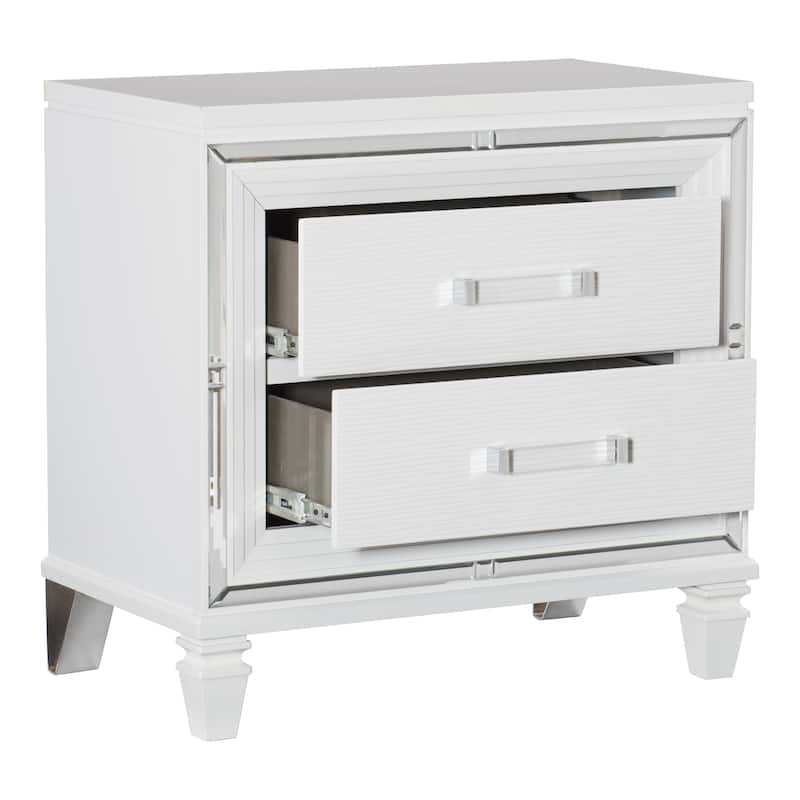 Glamorous 1pc Nightstand of 2x Drawers Acrylic Bar Pulls Stylish Bedroom Furniture