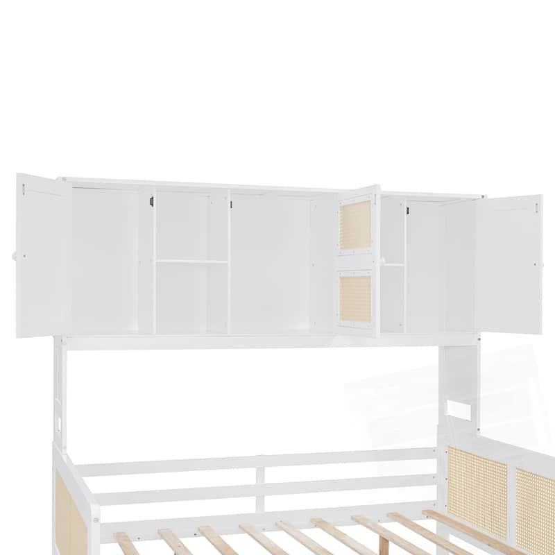 Wooden Daybed With Twin Size Trundle and All-in-One Cabinet and Shelf