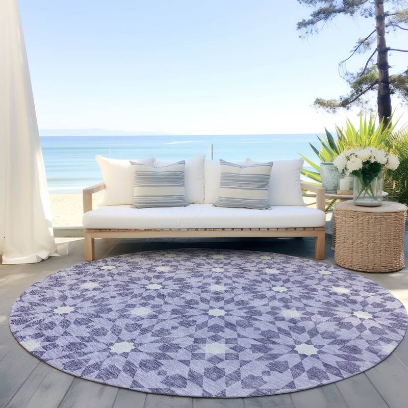 Machine Washable Indoor/ Outdoor Chantille Morrocan Boho Rug - Lilac - 8' x 8'