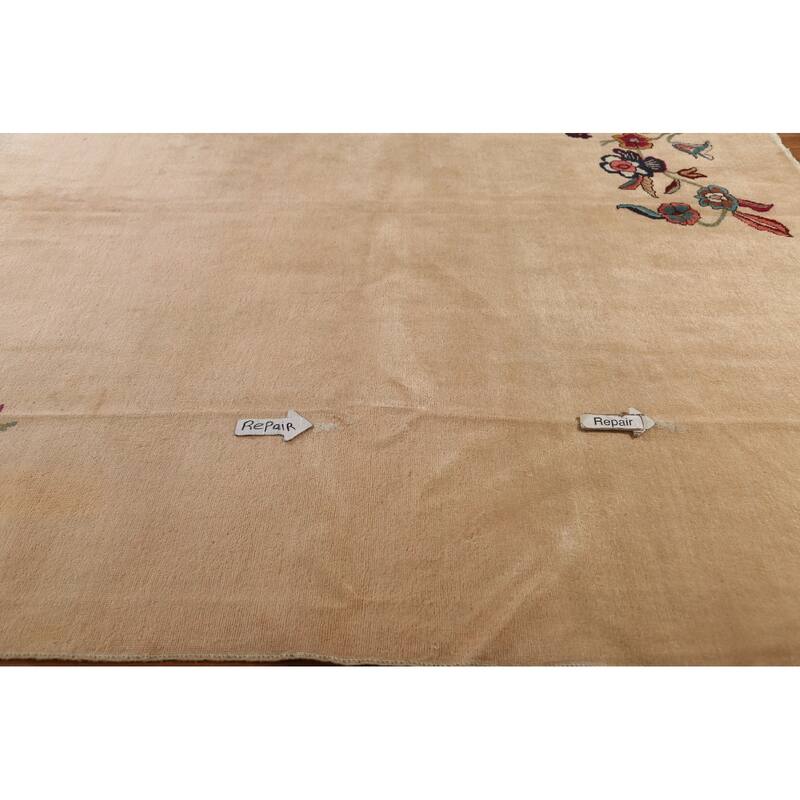 Hand Knotted Oriental 100% Wool Carpet Traditional Floral Beige & Ivories Art Deco Area Rug - 12' 10'' X 9' 5''