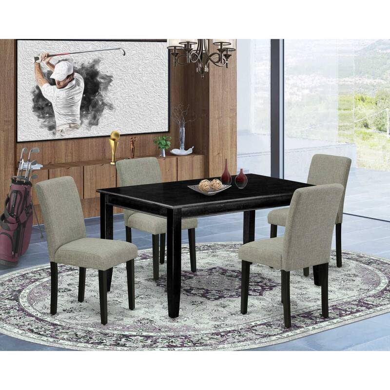 5-Piece Black Finish Solid Wood Top-Rectangular Dining Room Set-Seats 4