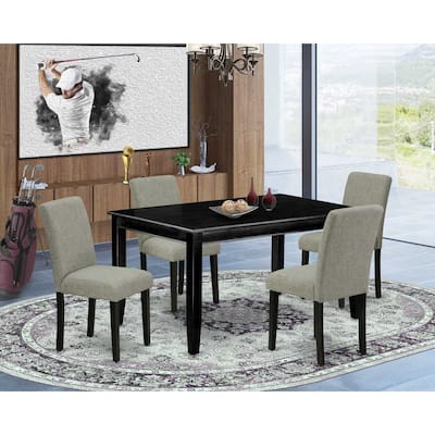 5-Piece Black Finish Solid Wood Top-Rectangular Dining Room Set-Seats 4