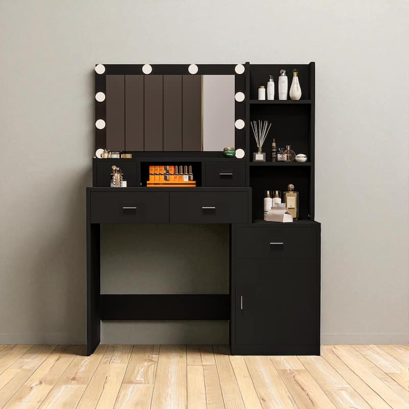 43" Makeup Vanity Desk with Smart LED Mirror, 5 Drawers, Storage Cabinet & Shelves, Dressing Table for Bedroom